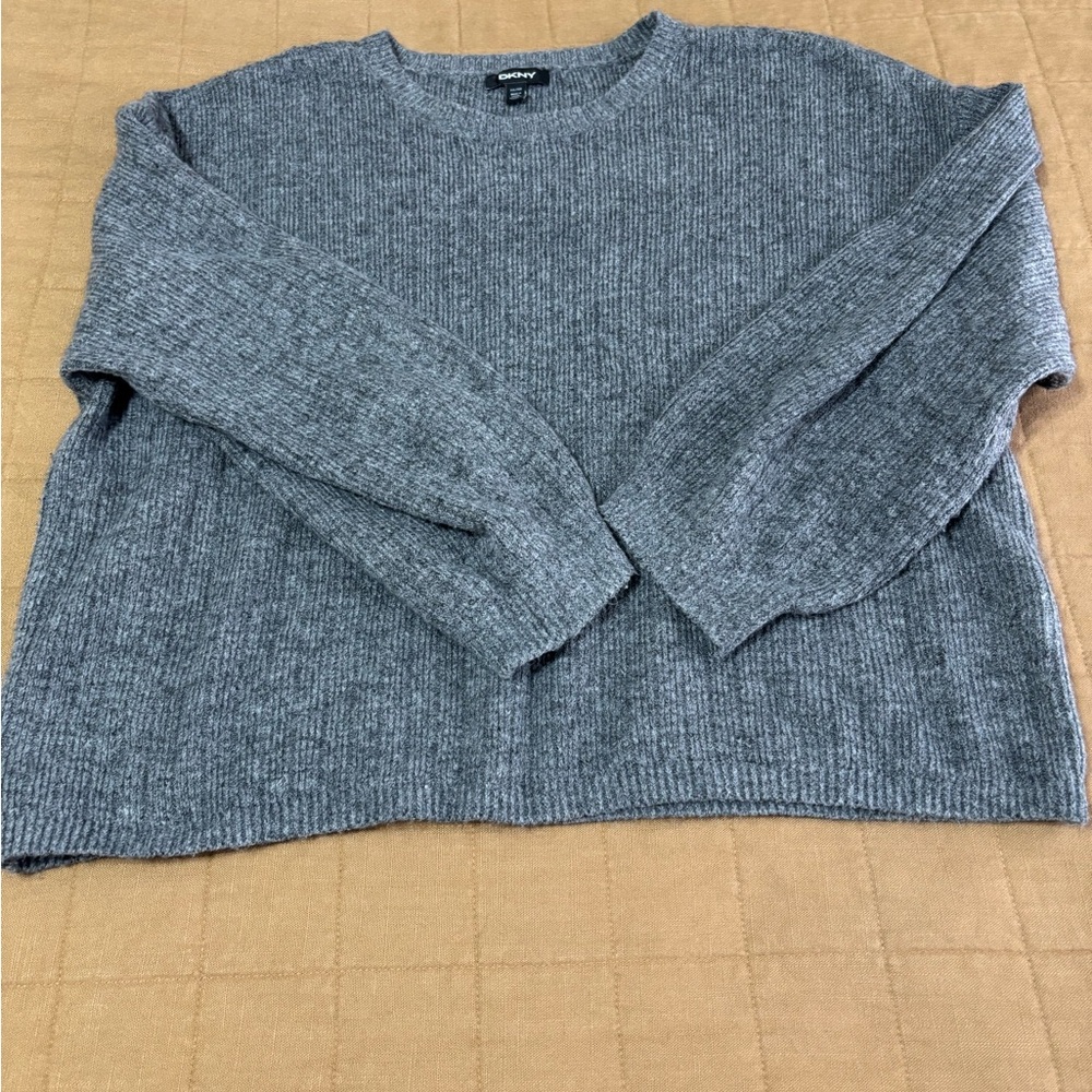 DKNY cropped crewneck sweater in Heather Gray